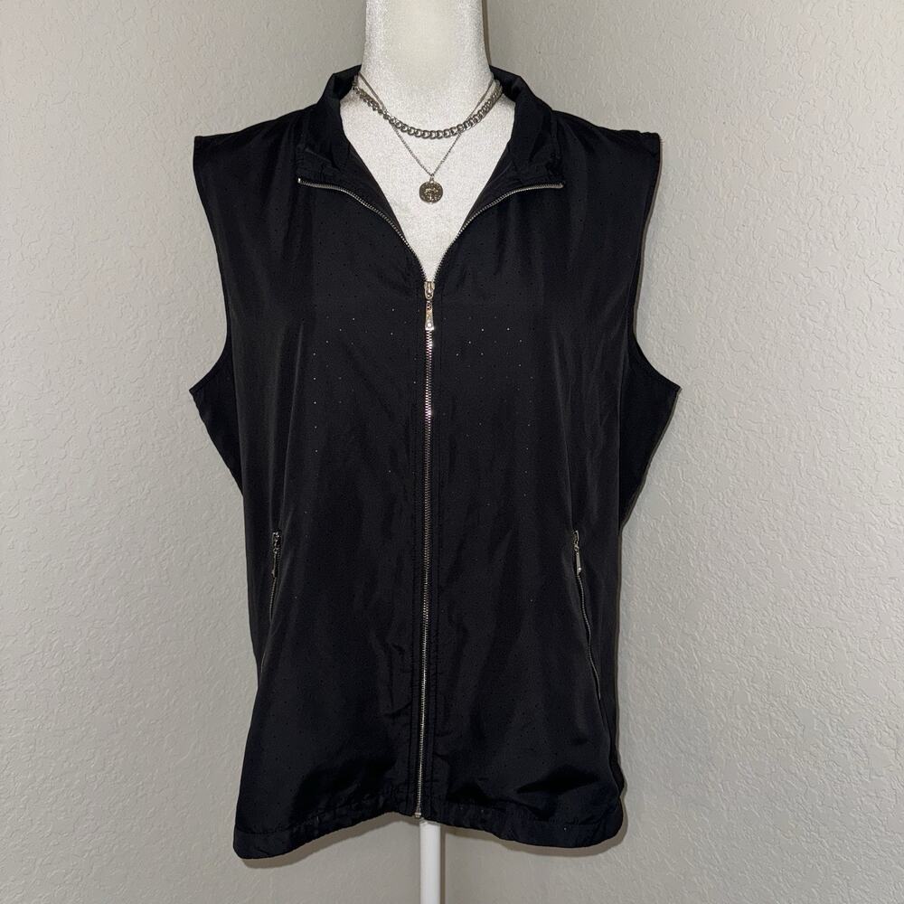 Monterey Club Vest Women's Large Black Sleeveless Pockets Full Zip Outerwear
